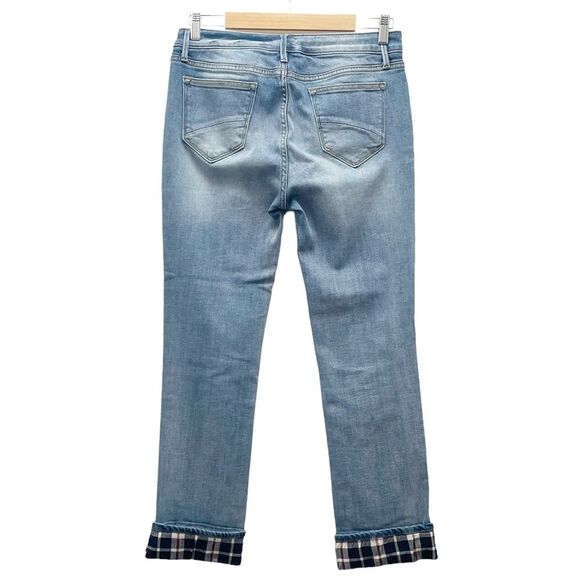 Driftwood Colette Straight Leg Boho Jeans Medium Wash Plaid Tartan Cuff Size 29 - Picture 3 of 14